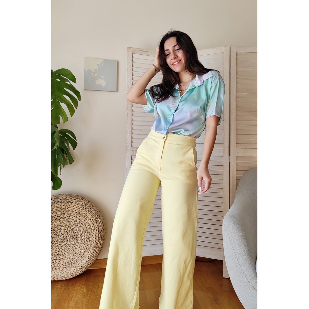 yellow and white striped trousers